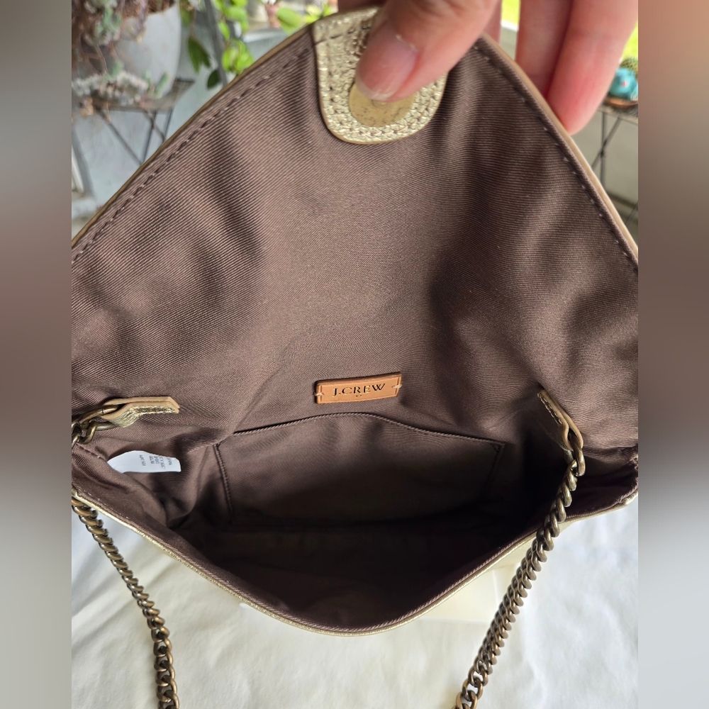 J.Crew Gold Pebble Grain Leather Flap Envelope Clutch - Picture 3 of 10